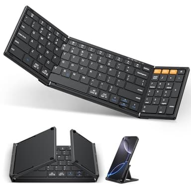 OMOTON Foldable Bluetooth Keyboard Supports Up to 3 Devices, Rechargeable Wireless for iPad iOS Android Tablet MacOS Windows Laptop PC, Full Size Folding Travel Keyboard, Black
