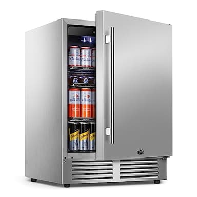 Tylza Outdoor Refrigerator 24 Inch Wide, Stainless Steel Beverage Refrigerator 176 Can for Undercounter Built-in or Freestanding, for Home and Patio, Water Proof, Fast Cooling, Low Noise, 37-65 °F