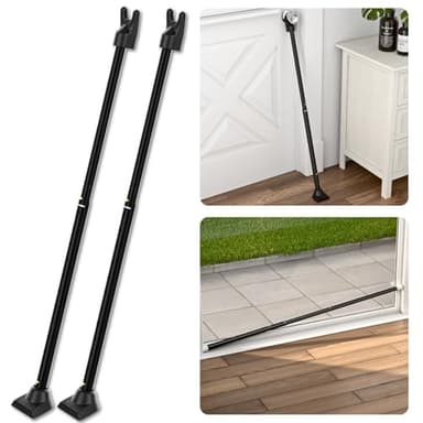 SECURITYMAN 3-in-1 Door Security Bar, Security Door Stoppers & Door Barricade – Heavy Duty Adjustable Iron Security Lock Bar for Home Defense, Apartment & Travel Safety (2 Pack - Black)