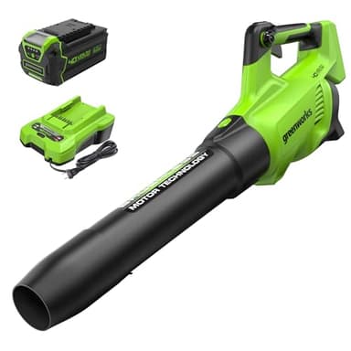 Greenworks 40V (130 MPH / 550 CFM ) Brushless Axial Leaf Blower, Ultra-Powerful for Wet Leaves, Heavy Debris, Gravel and Driveway Snow, Includes 4.0Ah Battery and Charger