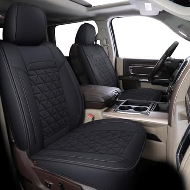 Coverado Ram Seat Covers Full Set, Waterproof Ram 1500 Seat Cover Compatible with 2002-2025 Dodge RAM 1500 2500 3500 Crew Quad Cab with Curved Bench, Black