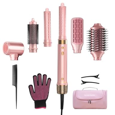 Mythsight StyleVibe 6-in-1 Air Styler, Hair Dryer & Blow Dryer Brush with Travel Case - Auto Wrap Curls (L/R), Fast Drying, Thermal Round Brush for Smooth Blowouts & Frizz-Free Volume, No Heat Damage