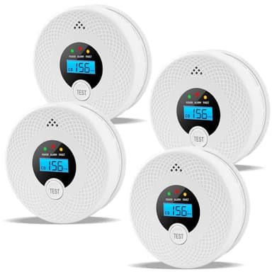 4 Pack Smoke and Carbon Monoxide Detector with Test Button, 85dB Loud Beep, LCD Display, Battery-Operated Smoke Detector Carbon Monoxide Detector Combo for House, Apartment, Kitchen, Garage Use