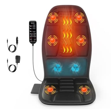 Massage Seat Cushion with Heat, Cooling Back Massager for Chair, Chair Massager for Full Body Massage, Deep Tissue Vibration Pad with 2 Adapters, Gifts for Dad Mom