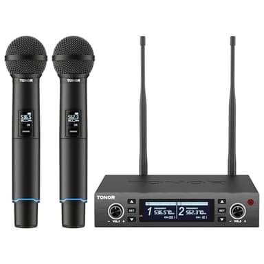 TONOR Rechargeable Wireless Microphone System, Dual Metal Handheld Cordless Mic with Box Receiver, 2x100 UHF Professional Dynamic Mic for Karaoke, Church, Singing, Wedding, DJ, 100 m/328ft, TW750