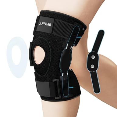 ANDMR Knee Brace with Removable Dual Side Hinged Stabilizers & Patella Gel Pads, Meniscus Tear Knee Pain ACL MCL Injury Recovery Adjustable Knee Support for Men and Women (XX-Large (22.8"-26.7"))