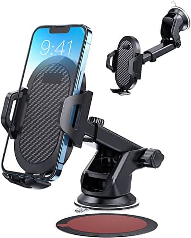 Madeggs Car Phone Holder Mount, [Strong Suction Cup] [Military Grade Durable] for Windshield and Dashboard, Adjustable Long Arm Compatible with iPhone 17 16 15 14 Pro Max and All Smartphones,Black