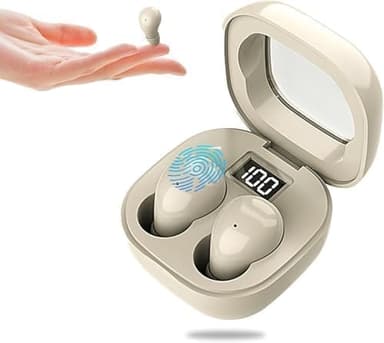 Mudtun Invisible Sleep Earbuds, Smallest Sleep Headphones for Side Sleepers Low Profile Micro Tiny Discreet Hidden Earbuds for Work, Wireless Mini for Small Ear Canals, Deep Light Beign