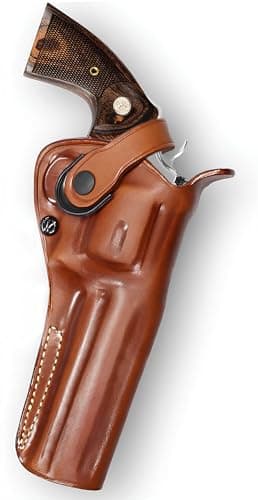 Premium Leather Three Slot Belt Holster with Retention Strap Fits Python 357 Magnum 6-inch, R/H Draw, Brown Color #1306#