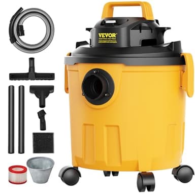 VEVOR 5 Gallon 6.0 Peak HP Wet and Dry Shop Vac， Portable Shop Vacuum and Blower 3-in-1 with Filter, Hose and Attachments for Home and Car Cleaning Black/Yellow