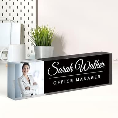 Personalized Desk Name Plate with Photo, Custom Name Plate for Desk, Office Decor for Women Men, Acrylic Desk Accessories, Office Gifts for Boss Manager Nurse Teacher, Employee Appreciation Gifts