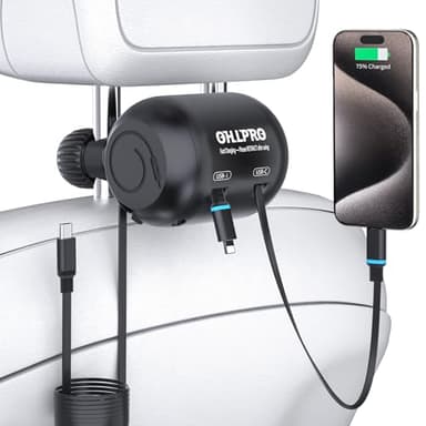 OHLPRO 2 in 1 Backseat Car Charging Station Box for Christmas Day Gifts for Women Men, Compatible iPhone and Tablets, 45W Retractable Fast Charge Multi for Lyft Uber Driver and Passengers for Chargers