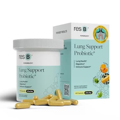 resB Lung Support Probiotic Supplement - Lung Health Supplement for Smokers, Gut Health, Immune & Digestive Support, Respiratory Care, Holy Basil & Turmeric, Clinically Trialed - 60 Capsules