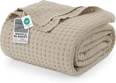 Utopia Bedding Khaki 100% Cotton Waffle Blanket 300 GSM [Big - 120x120 Inch] Soft Lightweight Breathable Bed Blanket for All Season