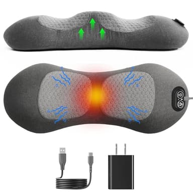 Triple Fusion Back Massager with Stretching, Vibration and Heat, 3-in-1 Electric Lumbar Pillow for Lower Back Tension Relief, Deep Tissue Relaxation Massage for Home, Office, Bed, Sofa, and Car Use