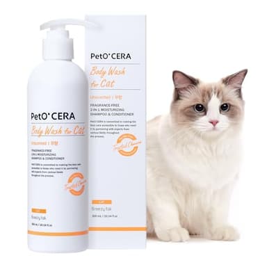 Breezytail PetO’Cera All-in-One Cat Shampoo and Conditioner | Hypoallergenic Cat Skin & Coat Care | Itch Relief, Moisturizing & Rejuvenating | Veterinarian Approved (10.1oz, 300ml) (Unscented)