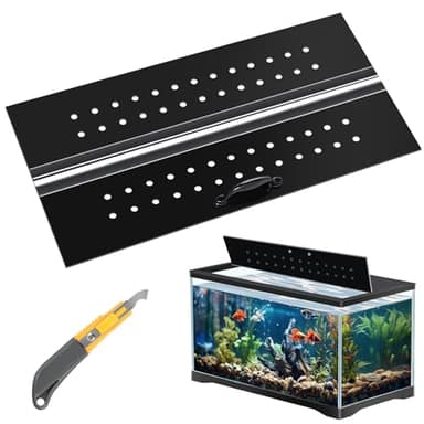 Sieral Aquarium Polycarbonate Canopy Set 19.37 x 9.37 x 0.12 Inch for 10/20 Gallon Without Center Brace Aquariums Cover Fish Tank Lid with a Hook Knife, Breathable Hole, Handle(Black)