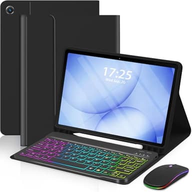 EAMPANG Case with Keyboard Mouse for Samsung Galaxy Tab A11 Plus/A9 Plus 2025/2023 11 inch,7 Color Rainbow Backlight Detachable USB-C Keyboard Magnetic Case with Pen Slot for Tablet A11+ A9+ 5G Black