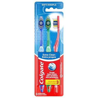 Colgate Extra Clean Toothbrush, Soft Toothbrush for Adults, 3 Count (Pack of 1)