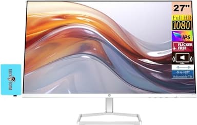 HP Series 5 527sa Monitor w/Speakers 94F48AA#ABA Bundle with Docztorm Dock, 27" Full HD IPS (1920x1080) Display, 2X HDMI, Flicker-Free, Ideal for Home & Business, White/Silver (2025 Latest Model)