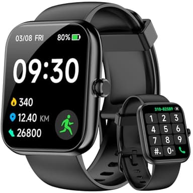 Smart Watch for Men Women Alexa Built-in, 1.83" HD Fitness Tracker Touchscreen with Call Function, IP68 Waterproof, 120+ Sport Modes, 24/7 Heart Rate/Sleep Monitor, iOS Android Compatible (Black)