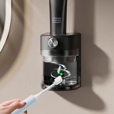 Automatic Toothpaste Dispenser, Electric Toothpaste Dispenser for Bathroom, Toothpaste Squeezer with Adjustable Toothpaste Dispensing Volume, Wall Mounted Toothpaste Dispenser for Kid & Adult (Black)