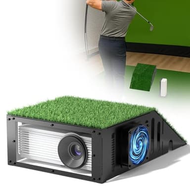 Golf Simulator Projector Cover Enclosure with Turf - Heavy Duty Floor Mounted Golf Sim Enclosure with Quiet Cooling Fan- Total Protection for Your Simulation Setup