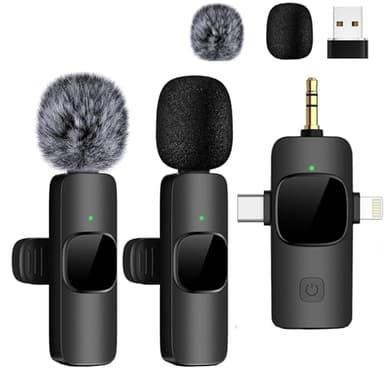 Tearstone Mini Microphone for iPhone Android Camera iPad USB-C, 4 in 1 Professional Wireless Lavalier Lapel Microphone for Recording, Live Stream, YouTube, Facebook, TikTok, Vlog (2 Pcs)