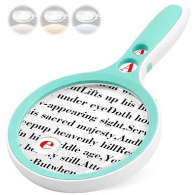 Large Magnifying Glass with Lights,10X 25X 45X 60X Handheld Illuminated Lighted Magnifier, 5in Page Reading Magnifier with 12 LED Lights for Seniors Reading, Coins, Jewelry, Close Work - Green