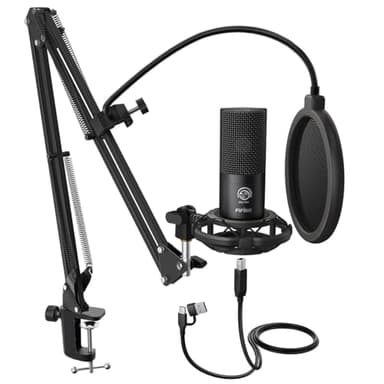 FIFINE Studio Condenser USB Microphone Computer PC Microphone Kit with Adjustable Boom Arm Stand Shock Mount for Instruments Voice Overs Recording Podcasting YouTube Vocal Gaming Streaming-T669