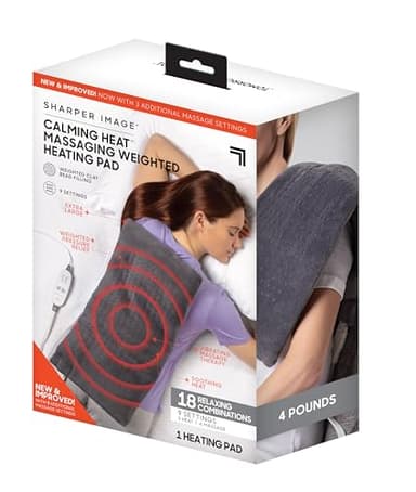 Calming Heat Massaging Vibrations Weighted Heating Pad by Sharper Image | Temperature Settings, Auto Shut-Off Feature, Gift for Holidays, Women & Men | 3 Heat, 6 Massage, 12” x 24”, 4 lbs