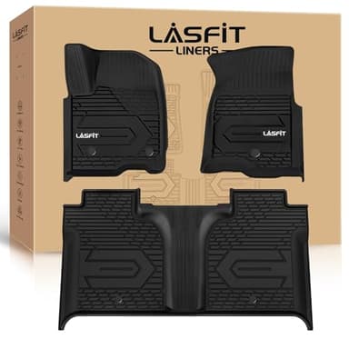LASFIT Floor Mats 2019-2026 for Chevy Silverado/GMC Sierra 1500, 2020-2026 2500 HD/3500 HD, Crew Cab Only(Fit with Rear Under-Seat Storage, But Not Fit 2nd Row Plastic Storage) All Weather TPE Mats