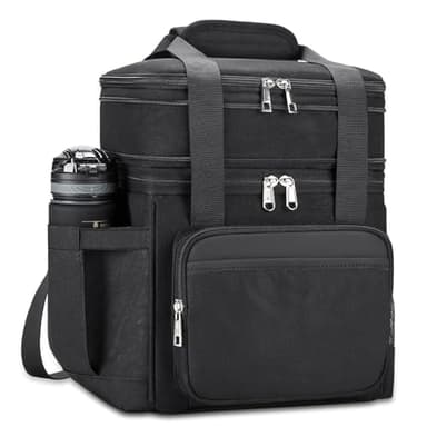 Insulated Lunch Bag & Lunch Box for Men - Double Deck Reusable Lunch Bag for Women Tote Cooler Bag Leakproof Soft Expandable - Large Lunchbox for Work/Adult/Picnic/Outdoor (Black，15L)