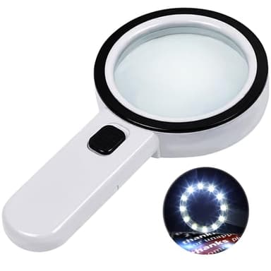 Ultra-Clear Magnifying Glass with Light, Lightweight Handheld Reading Magnifier with 12 LED, Optical Glass Lens for Seniors, Macular Degeneration, Close Work, Coins & Pill Bottle