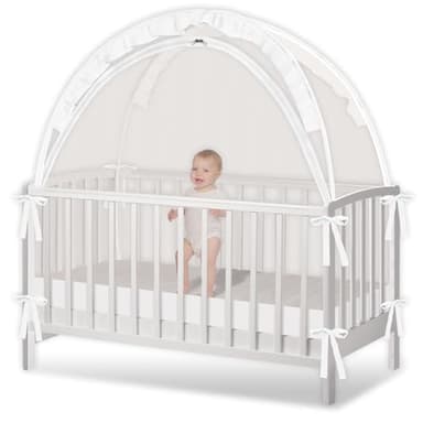 Crib Tent - Crib Net to Keep Baby in, Stop Baby from Climbing Out of Crib, Pop Up Crib Tent with Durable Breathable Net Double Zipper Strong Rods Installation Convenience