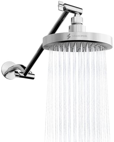 SparkPod Round Rain Shower Head with Extension Arm - Height Adjustable Shower Head with High Pressure Performance - Easy 1-Minute Installation (11" Arm Extension, Luxury Polished Chrome)