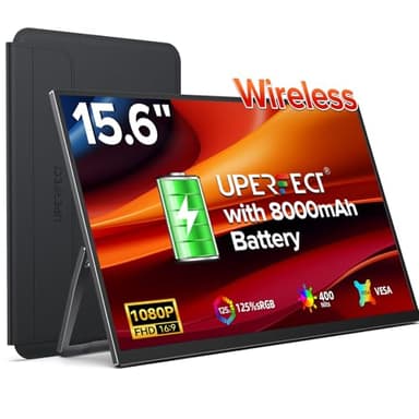 UPERFECT Wireless Portable Monitor with Battery 8000mAh, 15.6" 1080P FHD Ultra Slim Travel Monitor with Stand/VESA/Sleeve, External Second Screen for Laptop, PC, Phone, Support AirPlay Miracast