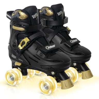 Nattork Adjustable Roller Skates for Kids Boys Girls- Teen Youth Age 8-12 10 11 12 Cool Racing Car Indoor Outdoor Gift Idea for Birthdays Christmas Golden