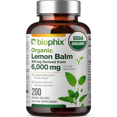 biophix Lemon Balm Capsules USDA Organic 20:1 Extract 300 mg 200 Veggie Caps - Cognitive Health Stress Sleep Mood Support Natural Herbal Supplement