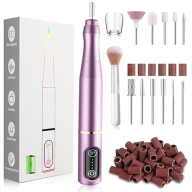 TUOBEO Cordless Nail Drill Electric Nail File Kit, Rechargeable Efile Set, Portable Acrylic Gel Nail Polish Remover Machine, Pedicure Manicure Tool, 11 Bits, 56 Sanding Bands, Salon Home, Purple