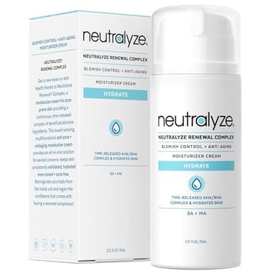 Neutralyze Renewal Complex Acne Moisturizer for Face - Maximum Strength, Time Released 2% Mandelic Acid & 2% Salicylic Acid Acne Treatment Cream - Suitable for All Skin Types, Teens & Adults