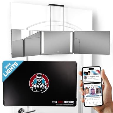 The 360 Mirror - 3 Way Mirror for Self Hair Cutting - Adjustable Trifold Barber Mirro to Cut Your Own Hair - Tri Fold Self Haircut System for Men - Three Sided Mirro for Haircuts (With LED)