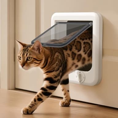 LIBBEPET Cat Door Interior Door, Push & Turn 4-Way Lock Indoor Cat Doors, Reinforced ABS Frame Pet Doors for Cats Up to 18 lbs, Easy DIY Installation for Interior and Exterior Doors, Lagre
