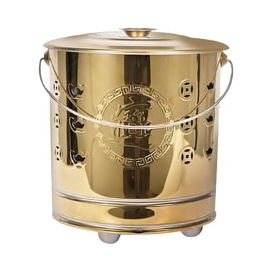 Paper Burn Barrel - Stainless Steel Paper Burner Incinerator - Lidded Barrel Traditional Rituals Supplies for Garden Porch Balcony Patio Backyard Beach Qingming Festival (Gold)