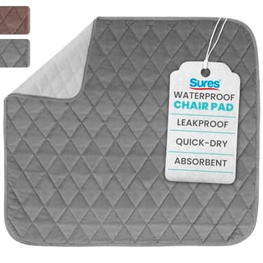 Sures Waterproof Chair Pads for Incontinence (22" x 21") - Washable, Waterproof Seat Protector - Chair Protector Seat Cover - Absorbent Pad for Bed, Seat, Car, Wheelchair & Recliner (Gray, 1 Pack)