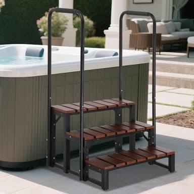 Neorexon Hot tub Step Stairs with Dual-handrails, 3 Steps Hot Tub Stairs w/Leveling Foot, Detachable U-Shape Hot Tub Railing to Get in and Out, 450LBS Capacity Spa Steps for Indoor & Outdoor