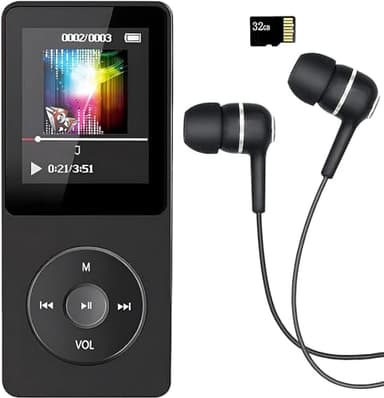 MP3 Player, Music Player with 32GB Micro SD Card, Earphone,Build-in Speaker/Photo/Video Play/FM Radio/Voice Recorder/E-Book Reader, Supports up to 128GB for Kids,Running,Walking