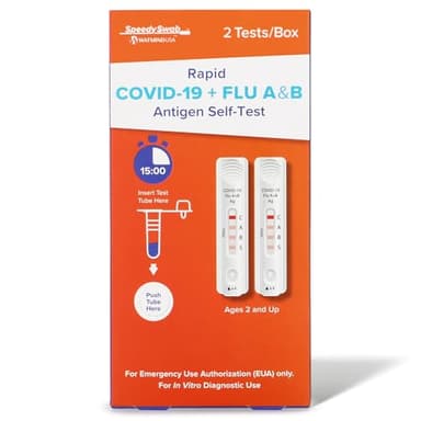 SpeedySwab COVID-19, Flu A&B 3-in-1 Antigen Rapid Test, Results in 15 Minutes, FDA Authorized, Reliable COVID Flu Test Combo, with Non-invasive Nasal Swab, Easy to Use (1 Pack, 2 Tests Total)