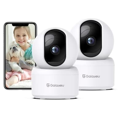 GALAYOU Indoor Security Camera 2K, 360 Degree 2.4G WiFi Home Security for Baby/Pet/Elder/Nanny with Night Vision, 24/7 SD Card Storage, Works with Alexa and Google Assistant G2-2Pack
