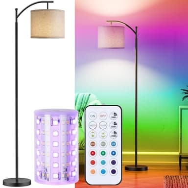 Battery Operated Floor Lamp, RGB Dimmable Cordless Standing Lamp with Remote Control for Living Room, Tall Floor Lamp for Bedroom -Black